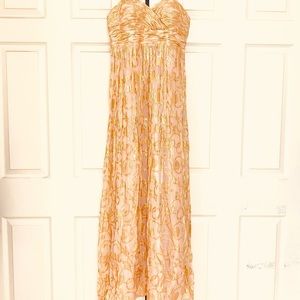 Gorgeous gold and peach chiffon floor length gown